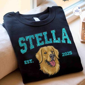 Glitter Custom Dog Face Embroidered Sweatshirt, Personalized Pet Crewneck Hoodie, Embroidered Cat Crewneck, Gift for Dog Mom ESS203.H.C