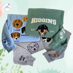 Personalisiertes Hunde Gesicht Besticktes Sweatshirt, personalisierter Haustier Hoodie, Bestickter Katzen Rundhalsausschnitt, Geschenk für Hundemutter ESS081.H.C