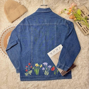 Jean Jacket, Embroidered Wildflower Jacket, Embroidered Denim Jacket, Embroidered Denim Jacket, Denim Jacket EJS001.B.C