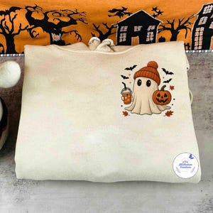 Embroidered Coffee Ghost Tee, Coffee Lovers, Spooky Season, Halloween Coffee, Funny Halloween Shirt, Ghost Tshirt ESS326.L.H.C