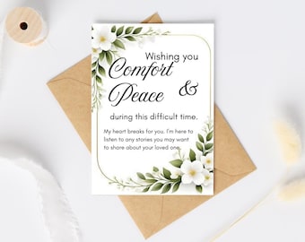 Floral Sympathy Card, Heartfelt Condolences (PDF Printable)