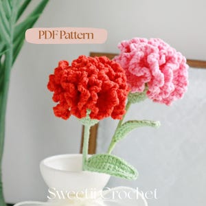 Einfache Nelken Häkelanleitung, Muttertag Blumengeschenk, Blumenstrauß Häkelanleitung, Geschenk für Sie, Digitales PDF Muster