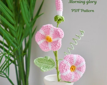 Morning Glory Flower Crochet Pattern, Flower Bouquet Crochet Pattern, Crochet Gift for Her, Crochet Flower Arrangement, Flower PDF Pattern