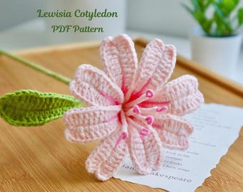 Motif au crochet de fleurs de Lewisia, motif bouquet de fleurs au crochet, cadeau au crochet pour elle, composition florale au crochet, motif PDF de fleurs