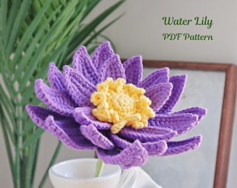 Water Lily Flower Crochet Pattern, Flower Bouquet Crochet Pattern, Crochet Gift for Her, Crochet Flower Arrangement, Flower PDF Pattern