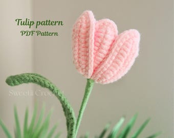 Tulips Flower Crochet Pattern, Flower Bouquet Crochet Pattern, Crochet Gift for Her, Crochet Flower Arrangement, Flower PDF Pattern