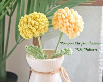 Pompon Chrysanthemum Crochet Pattern, Flower Bouquet Crochet Pattern, Crochet Gift for Her, Crochet Flower Arrangement, Flower PDF Pattern