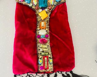 ULTIMATE VINTAGE MAGENTA Fransen rosa Samt Edelstein Tasche