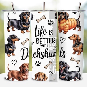 Dachshund Tumbler Wrap PNG, 20 oz Skinny Tumbler Sublimation Design Instant Digital Download Only, Dachshund Mom Dog Tumbler Wrap