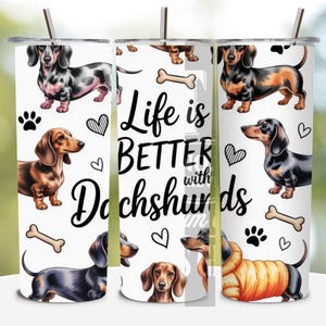 Dachshund Tumbler Wrap PNG, 20 oz Skinny Tumbler Sublimation Design Instant Digital Download Only, Dachshund Mom Dog Tumbler Wrap