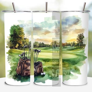 Seamless Textured Canvas Golfer & Landscape Design, Golf 20oz Skinny Straight Tumbler Sublimation Design, Tumbler Wrap, PNG Digital Download