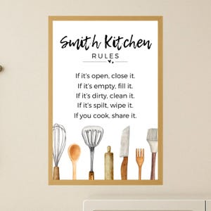 Personalisierbares Farmhaus Küchen Regeln Schild zum Ausdrucken - Lustige Wand Kunst - Rustikale Wohnkultur - Instant Download
