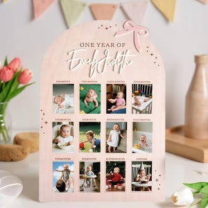 Geburtstagsbrett für das erste Jahr, monatliche Meilenstein-Fototafel, ein Jahr, mein erstes Jahr, 12 Monate Foto, Meilenstein aus Holz zum 1