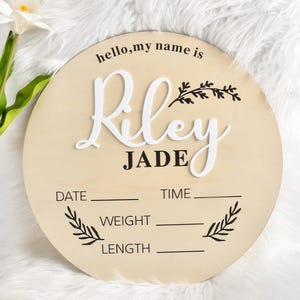 Enseigne personnalisée pour faire-part de bébé en bois 3D, stats gravée en bois pour bébé, prénom pour bébé, cadeau pour nouveau-né, tailles disponibles