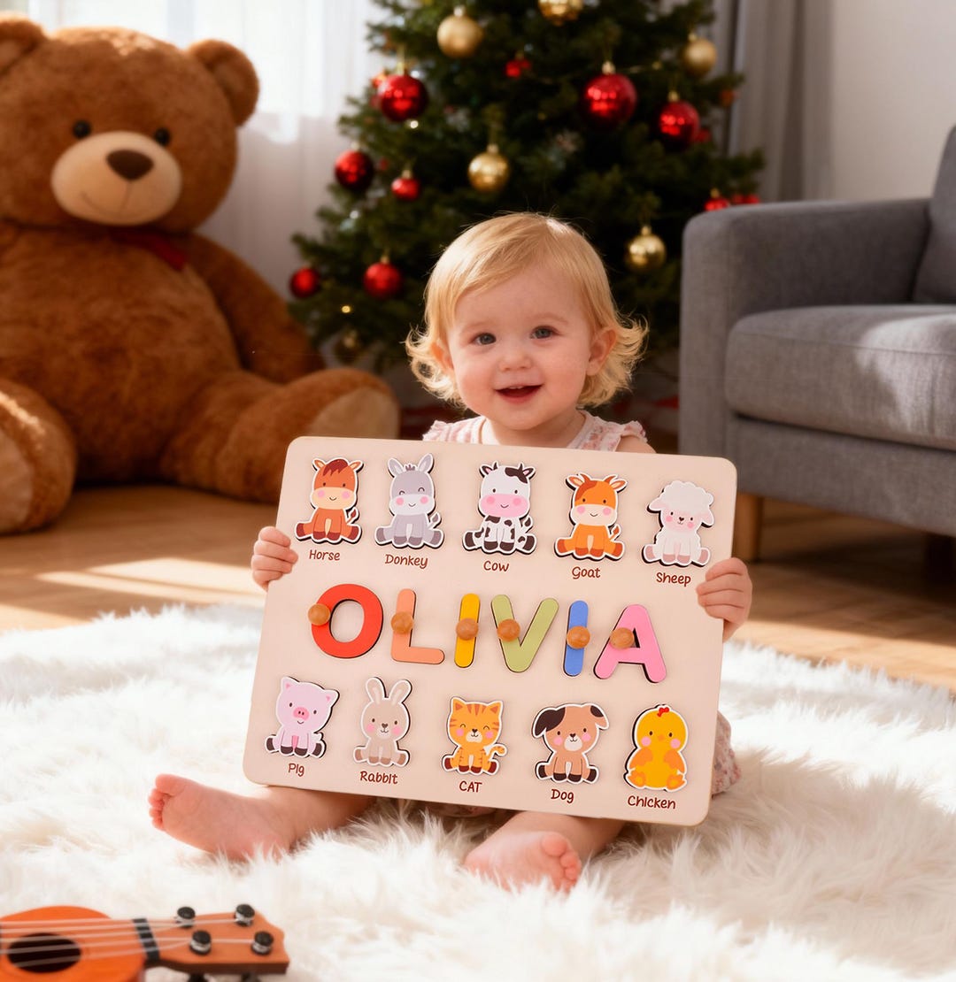 Custom Wooden Name Puzzle, Personalized Animal Puzzle, Montessori ...