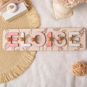 Personalized Name Puzzle, 2nd Birthday Gift, Toys for Toddler, Nursery Decor, Patterned Flower Puzzle, Baby Boy Gift, Baby Girl Busy Board