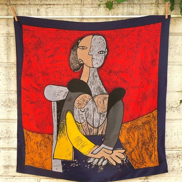 Vintage Picasso Cubist Seated Woman Silk Scarf