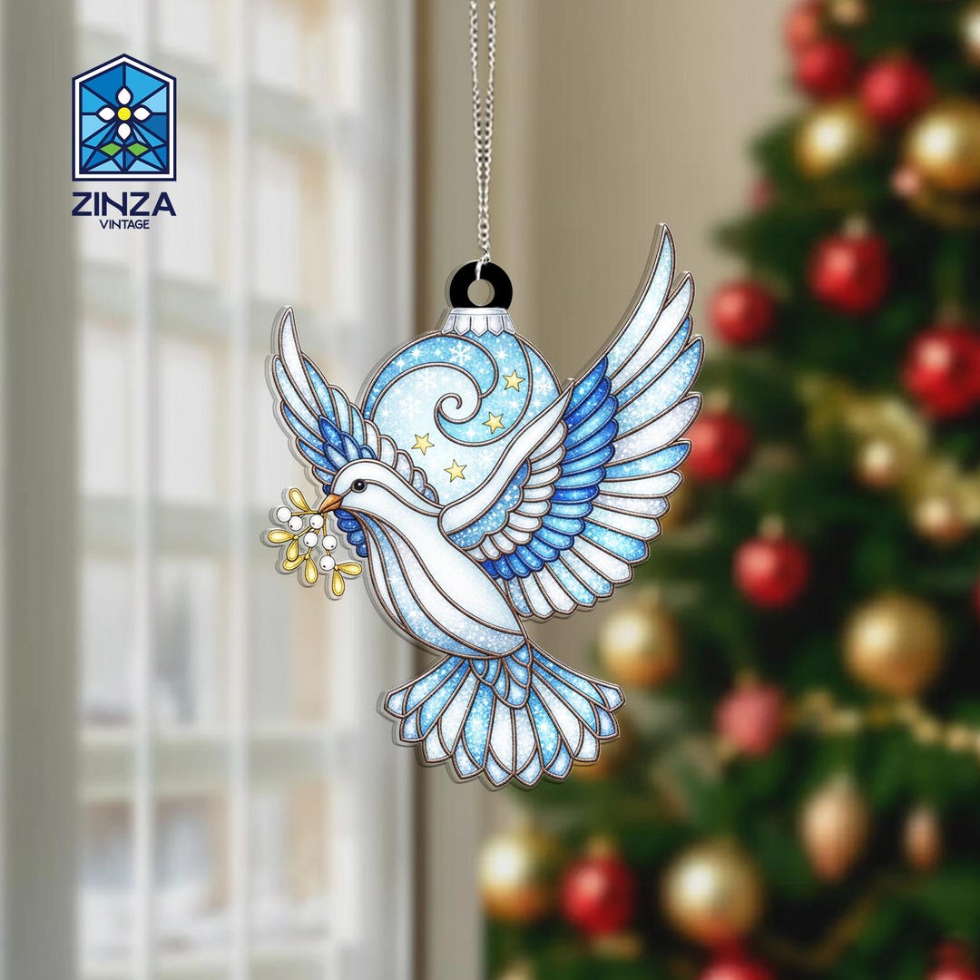 Peace Dove Ornament Acrylic Window Hanging Stained Glass Look | Blue ...