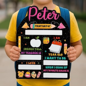 Personalized First Day of School Sign Back to School Photo Prop Customized Name Memory Board Classroom Decor Gift Teacher Gift Reusable