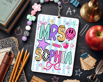 Teacher Badge Holder, Leather ID Card Holder, ID Badge Holder Set, Teacher Gift Idea, Custom Name Badge, Classroom Accessory, GIFT 2026