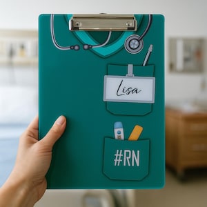 Personalized Nurse Clipboard RN Gift for Her Customized Medical Office Supplies Cute Stethoscope Design Name Board for Coworker or Friend