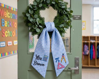 Teacher Wreath Sash, Personalized Classroom Decor, Embroidered  Math Teacher Gift, Class Door Hanger, Back School Decor, GIFT 2026