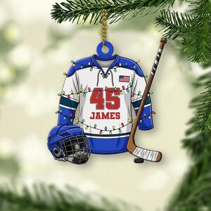 Personalized Wooden Hockey Ornament Customized Player Christmas Gift Rustic Wood Keepsake with Name Number and Team Color 2025