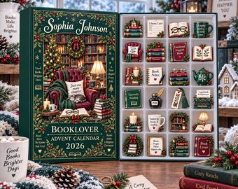 Personalisierter Adventskalender für Bücherwürmer, Weihnachtsschmuck-Set, 24-Tage-Lese-Countdown, gemütliche Bibliotheksdekoration, Geschenkidee für Leseratten 2026
