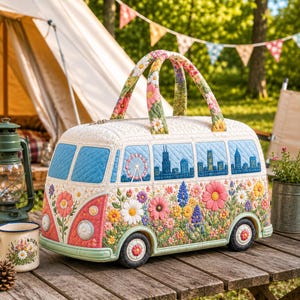Personalized Floral Camper Travel Bag, Quilted Weekend Bag, Vintage Van Overnight Duffel, Custom Luggage Gift, GIFT 2026