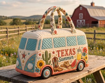 Texas Summer Quilted Weekend Bag, Western Travel Duffel, Cowboy Cactus Overnight, Van Duffel, Personalized Gift 2026, USA Road Trip Bag