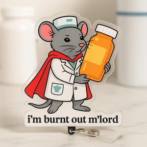 Badge drôle de souris de pharmacien, bobine de support pour carte d'identité en acrylique, cadeau de burn-out pour pharmacie, infirmières et infirmiers, médecins, collègues, amis, BTS, idée cadeau