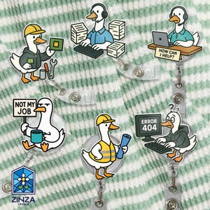 Bobine d'insigne de canard de bureau amusante, porte-badge de travail holographique en acrylique, cadeau de collègue animal mignon, pince à insigne rétractable, accessoire unique pour employé
