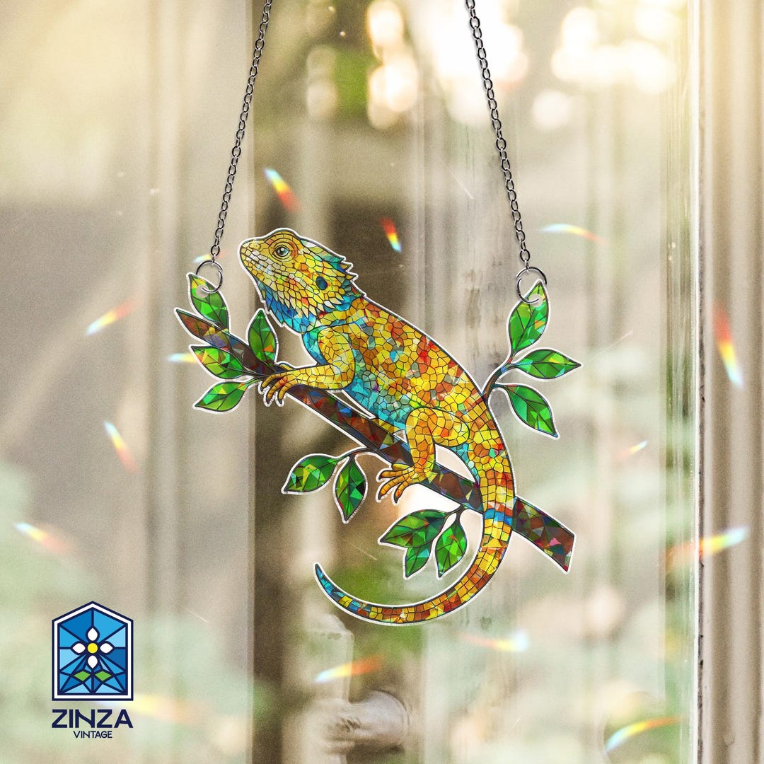 Lizard Window Hologram Lizard Suncatcher Window Hanging Bearded Dragon Decor Reptile ...
