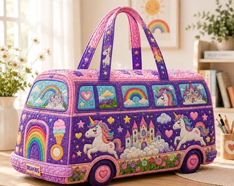 Personalized Unicorn Travel Bag, Rainbow Duffle Bag, Magical Girl Gift, Quilted Weekender Tote, Birthday Gift 2026, Custom Name, Kids Bag