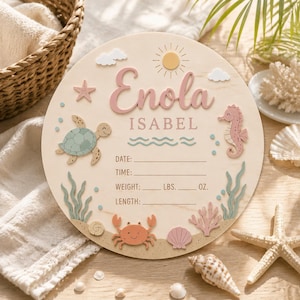 Personalized Baby Birth Stats Wooden Sign, Ocean Nursery Decor, Custom Name Plaque, Coastal Wall Art, GIFT 2026, Baby Shower, Newborn Gift