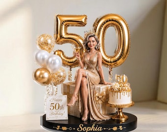 Personalized Acrylic Block, 50th Birthday Gift, Golden Keepsake, Custom Party Decor, Woman Celebration, Gift 2026, Elegant Memory Display