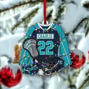 PERSONALIZABLE Lacrosse Ornament, CUSTOMIZABLE Christmas Gift for Players, Sports Jersey Keepsake, Personalized Name Holiday Decoration