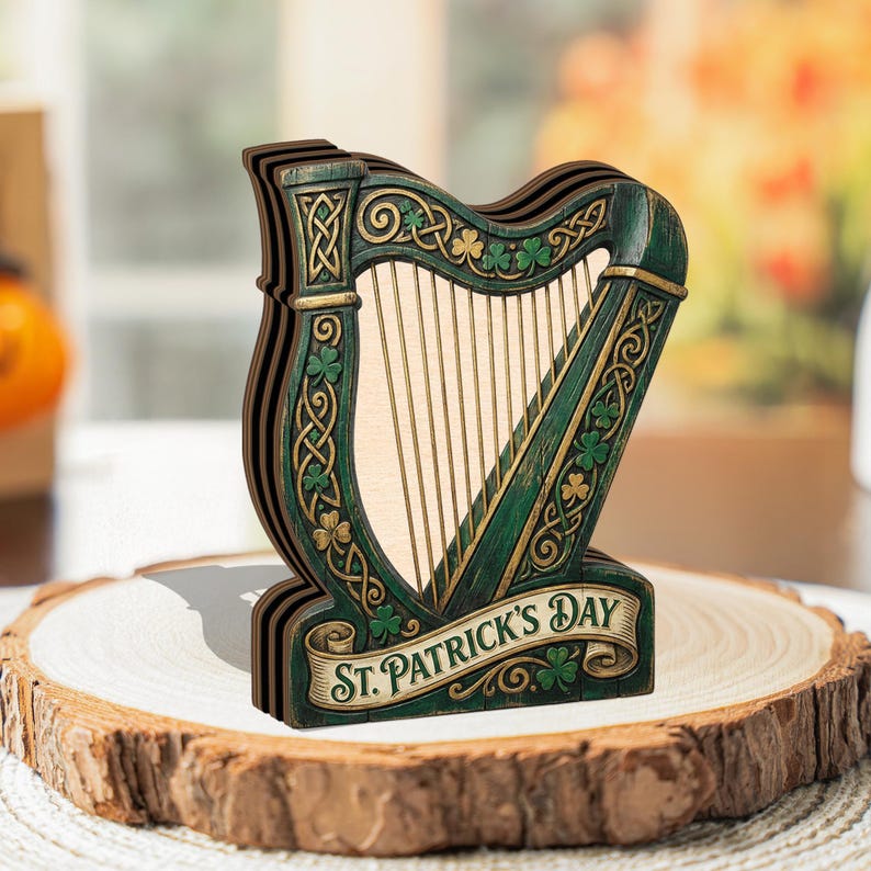 Harp Sign St Patrick’s Day Harp Wooden Sign Irish Celtic Wall Decor Shamrock ...