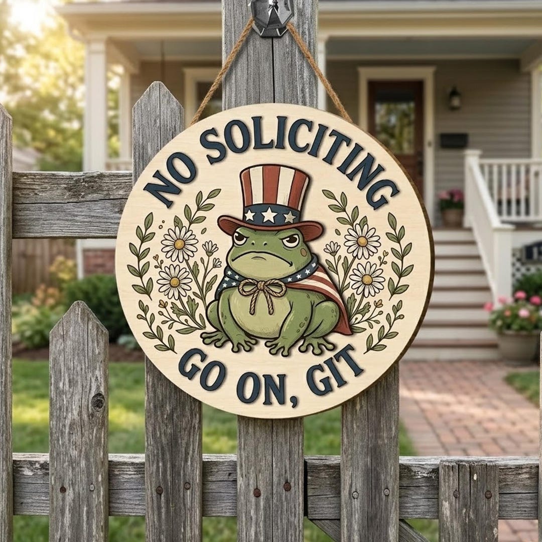 Frog Git Funny No Soliciting Sign Patriotic Frog Door Hanger Go on Git Wooden ...