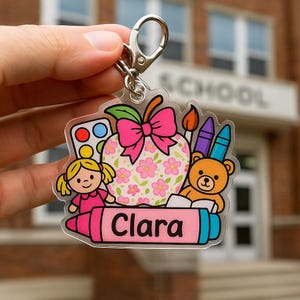 Personalisierte Weltraum Schlüsselbund für Kinder Rucksack Anhänger mit Namen Benutzerdefinierte Acryl Alien Roboter Rakete Geschenk für Jungen Back to School benutzerdefinierte Taschenanhänger