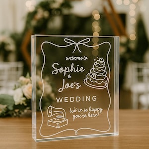 Personalized Wedding Acrylic Block, Custom Clear Keepsake Sign, Modern Reception Table Decor, Engagement Gift for Couple, Friends, Family