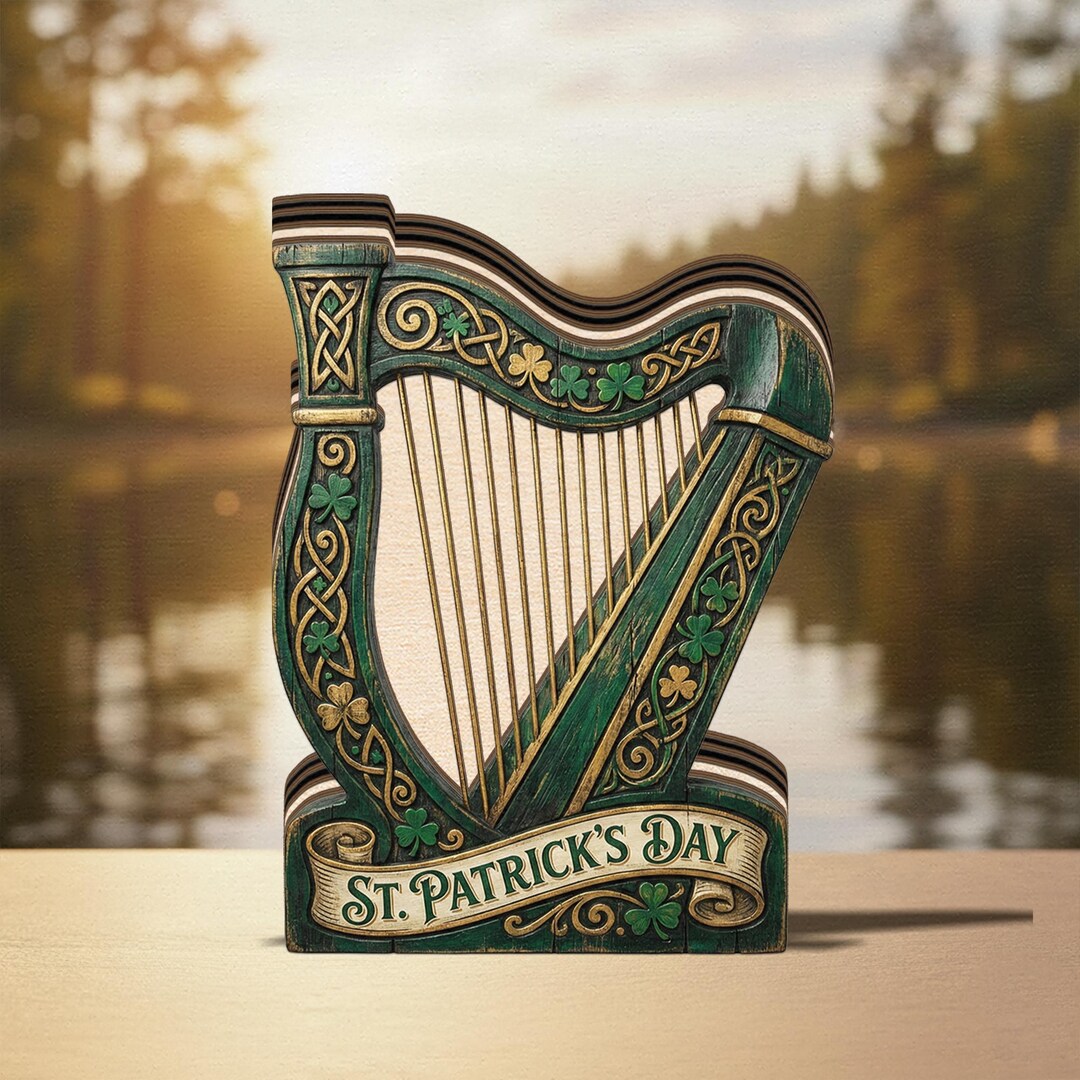 Harp Sign St Patrick’s Day Harp Wooden Sign Irish Celtic Wall Decor Shamrock ...