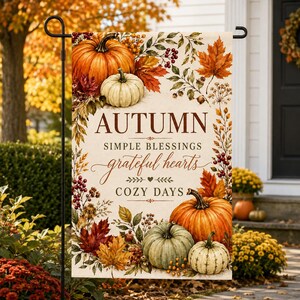 Autumn Garden Flag, Pumpkin Thanksgiving Porch Decor, Grateful Hearts Outdoor Banner, Harvest Welcome Gift 2026, Cozy Fall Yard Decoration