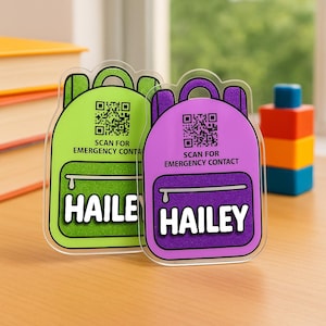 Personalized Backpack QR Code Keychain for Kids Custom Emergency Contact Tag School Safety Name ID Charm Gift for Child Toddler Boy Girl Bag
