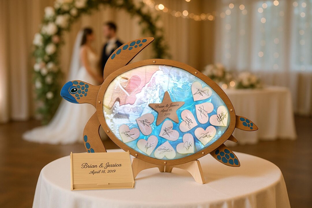 Personalized Turtle Wedding Guestbook Resin Sign Customized Rustic ...