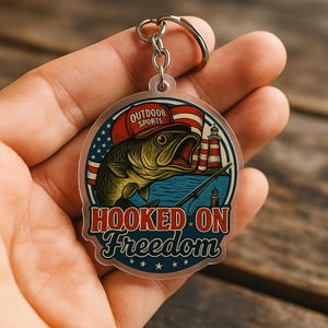 Vaterländischen Angeln Schlüsselbund Outdoor-Sport Geschenk Acryl Accessoire eingehängt Freiheit Bass Angler Unabhängigkeitstag Gedenken 4. Juli Geschenk