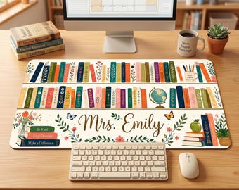 Bureaumat leraar, gepersonaliseerd bureauonderlegger, muismat toetsenbordmat, klasdecor, bureaumat aangepaste naam Mrs Emily, cadeau 2026, cadeau leraar