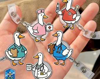 Cute Duck Nurse Badge Reel Acrylic Medical ID Holder Retractable Badge Clip Healthcare Worker Gift Nurse Appreciation Fun Office Accessory