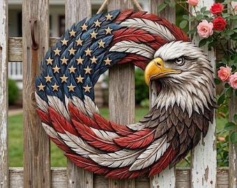 Ghirlanda patriottica con aquila da appendere alla porta, ghirlanda con bandiera americana, decorazione per il 4 luglio, aquila calva da parete, insegna per esterni USA, regalo per il Veterans Day 2026