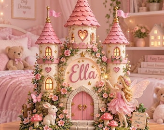 Décoration personnalisée Château de fées, accessoire rose pour chambre de princesse, prénom personnalisé, cadeau jardin enchanté pour filles, souvenir, cadeau 2026